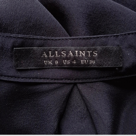 AllSaints Mystic Blue 100% Silk & Lace Kite Shirt Blouse UK Size 8 - Picture 8 of 10